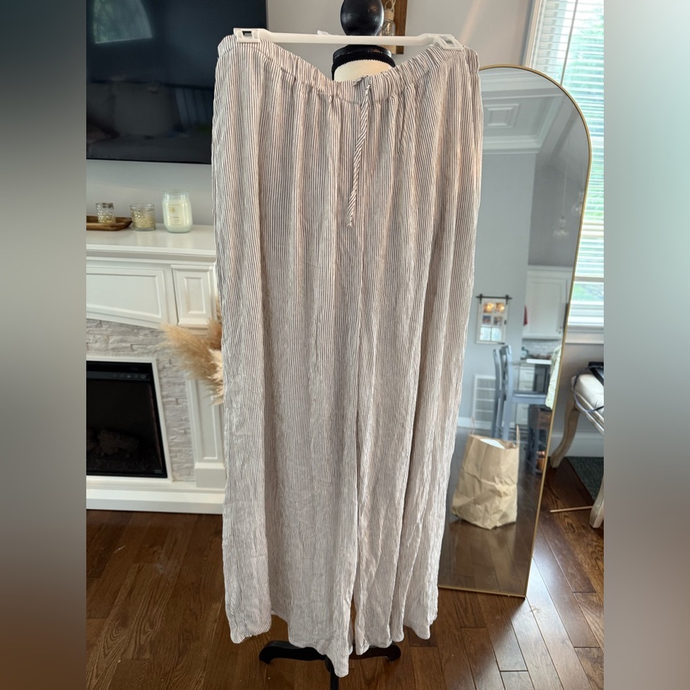 Ardene Striped Wide Leg Pants - Gray/brown and White size l/xl